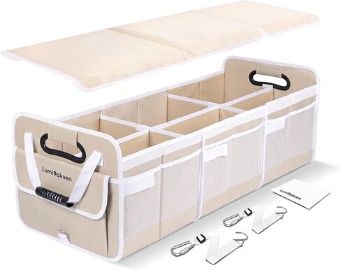 Collapsible Trunk Organizer For Car with Detachable Lid, Heavy-Duty 1680D fabric, 3.5mm PP Panels, Multi-Compartment, No Sliding Bottom, 2 Adjustable Straps for SUV, Tesla, Truck (XL,Green) in Kuwait