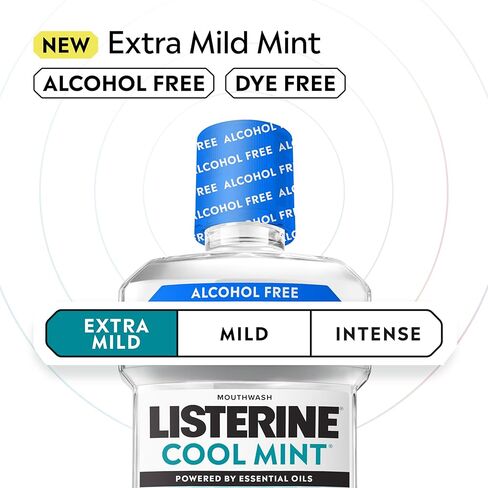 Listerine Extra Mild Alcohol-Free Mouthwash, Oral Rinse Powered by Essential Oils Kills 99.9% of Germs That Cause Bad Breath for A Clean* Mouth, No Added Dyes, Mild Cool Mint Flavor, 1L in Kuwait