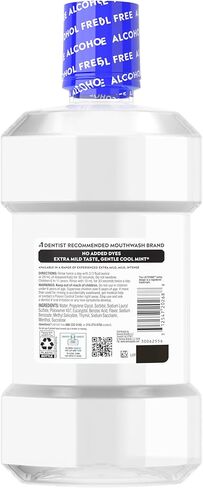 Listerine Extra Mild Alcohol-Free Mouthwash, Oral Rinse Powered by Essential Oils Kills 99.9% of Germs That Cause Bad Breath for A Clean* Mouth, No Added Dyes, Mild Cool Mint Flavor, 1L in Kuwait