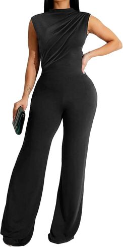 SxClub Sexy Jumpsuits for Women Dressy Sexy Elegant V Neck Long Straight Pants Jumpsuit in Kuwait