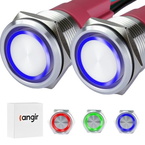 مفتاح زر ضغط 15 أمبير، 22 مم (0.866 بوصة) 12 فولت - 24 فولت مفتاح ضغط زر تيار متردد/تيار مستمر IP67 مقاوم للماء LED ضوء عين الملاك تشغيل وإيقاف مع مقبس سلك من الفولاذ المقاوم للصدأ in Kuwait