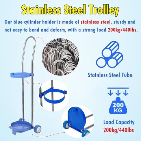 Portable Oxygen Tank Trolley - 10L Gas Cylinder Cart with Wheels for Easy Transport in Labs, Hospitals, and Workshops - 31.5" Height, Durable & Lightweight in Saudi Arabia