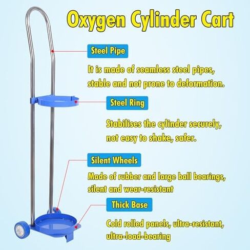 Portable Oxygen Tank Trolley - 10L Gas Cylinder Cart with Wheels for Easy Transport in Labs, Hospitals, and Workshops - 31.5" Height, Durable & Lightweight in Saudi Arabia