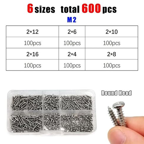 250-1010 قطعة 1 صندوق M1.2 M1.4 M1.7 M2 M3 M4 فيليبس شقة غاطسة مستديرة عموم رئيس الخشب الذاتي التنصت المسمار مزيج أحجام مجموعة 304 الفولاذ المقاوم للصدأ (مستديرة M2 600 قطعة) in Kuwait