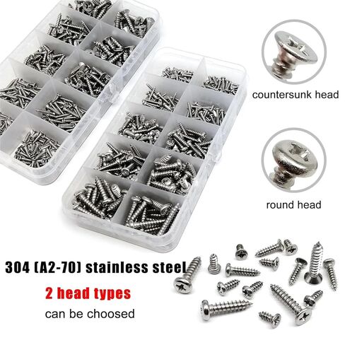 250-1010 قطعة 1 صندوق M1.2 M1.4 M1.7 M2 M3 M4 فيليبس شقة غاطسة مستديرة عموم رئيس الخشب الذاتي التنصت المسمار مزيج أحجام مجموعة 304 الفولاذ المقاوم للصدأ (380 قطعة مستديرة) in Kuwait