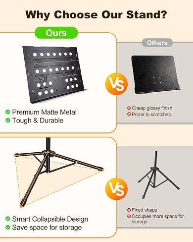 حامل موسيقى النحل الجديد، حامل أوراق موسيقية قابل للطي مع لوحة ثلاثية الطي وحقيبة حمل، حامل كتب معدني قابل للتعديل للارتفاع للجلوس/الوقوف، أداء احترافي والسفر in Kuwait