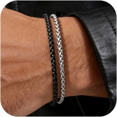 VNOX Silver and Black Mens Bracelet - Stainless Steel Men's Link Chain Bracelet Men's Jewelry Men in Saudi Arabia