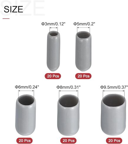 100pcs Round Rubber End Caps Protective Caps 1/8" 3/16" 1/4" 5/16" 3/8" Grey Screw Thread Protectors in Saudi Arabia