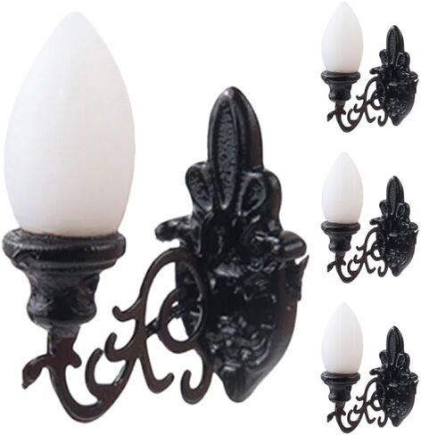 4pcs Dollhouse Wall Light Miniatures Battery Wall Lights Miniature Stuff Lamppost Model Dollhouse LED Light Miniature Wall Lamp Miniature Decor Simulation Wall Lamp Mini Lights Abs in Saudi Arabia