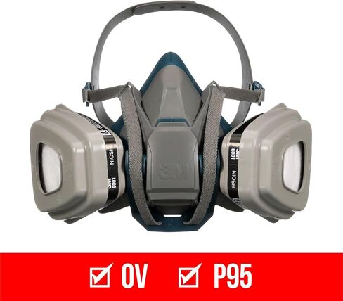 جهاز تنفس 3M P95/OV Paint Project Quick Latch قابل لإعادة الاستخدام 6502QL، حجم متوسط، خرطوشة بخار عضوية معتمدة من NIOSH ومرشحات مصنفة P95، مع صمام تدفق بارد 3M ونظام مزلاج سريع (6502QLPA1-A-PS) in Kuwait