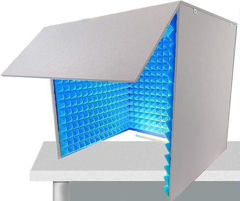 كشك صوتي محمول، كشك صوت، غطاء عازل للصوت لسطح المكتب، معدات استوديو تسجيل الصوت ذاتية الصنع، درع ممتص لعزل الميكروفون، لمكتب الاستوديو، كشك التسجيل، جراب، أزرق داكن in Kuwait