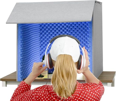 معدات تسجيل كشك الصوت المحمولة، غرفة عزل الصوت للاستوديو المنزلي، مكعب كشك إسفنجي للميكروفون، غطاء عازل للصوت لسطح المكتب، لتسجيل صوت عالي الجودة في الاستوديو، أزرق - 80 * 80 * 80 سم in Saudi Arabia