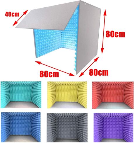 مكعب عزل الميكروفون، كشك صوت محمول، كشك تسجيل صوتي، كشك استوديو منزلي، غطاء عازل للصوت لسطح المكتب، مناسب للاستوديو والمدونة والاستخدام الصوتي، أصفر - 80 * 80 * 80 سم in Kuwait