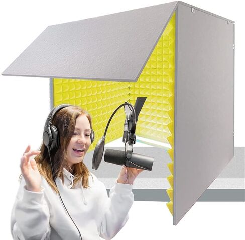 Sound Proofing Panels Desktop Sound Proof Foam Panels, Soundproof Booth 80 * 80 * 80CM Soundproof Cover Vocal Recording Booth for Recording Studio, Home, Offices,Yellow in Saudi Arabia