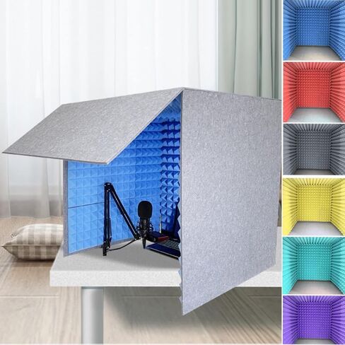 Portable Vocal Booth,Home Studio Booth,Desktop Soundproof Cover,Sound Absorbing Shield,Fully Enclosed Design for Desktop Studio Vocal Audio Music Recording,Grey in Saudi Arabia