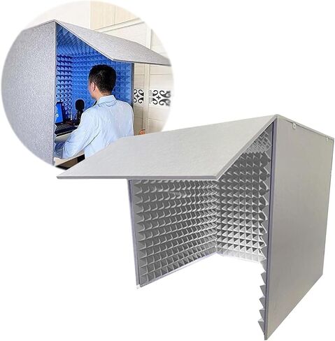 كشك تسجيل صوتي محمول، غطاء عازل للصوت لسطح المكتب، مكعب كشك عزل الميكروفون، تقليل الضوضاء، معدات الاستوديو، سهل التجميع، درع ميكروفون مستقل، رمادي in Kuwait