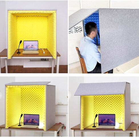 كشك تسجيل صوتي محمول، غطاء عازل للصوت لسطح المكتب، مكعب كشك عزل الميكروفون، تقليل الضوضاء، معدات الاستوديو، سهل التجميع، درع ميكروفون مستقل، رمادي in Kuwait