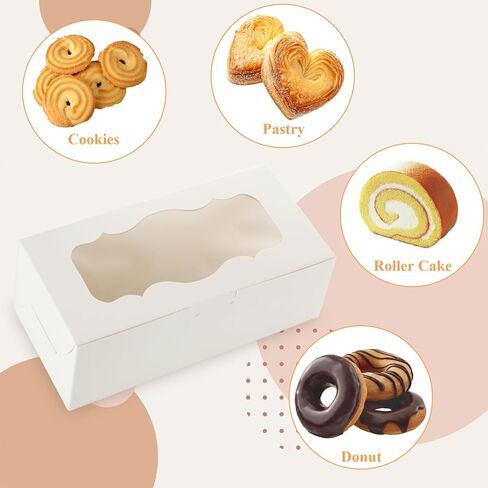 50pcs 9x4x3.5 Inch Cookie Boxes White Bakery Boxes with Window Loaf Cake Boxes for Roll Cakes, Candies and Pastries, Desserts, Muffins, Donuts in Saudi Arabia