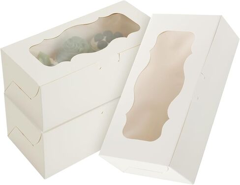 50pcs 9x4x3.5 Inch Cookie Boxes White Bakery Boxes with Window Loaf Cake Boxes for Roll Cakes, Candies and Pastries, Desserts, Muffins, Donuts in Saudi Arabia