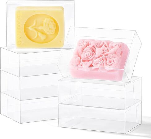 JCXGRVC 40 Pack 3.5"x2.36"x1.2" Clear Plastic Soap Boxes for Homemade Soap Small Dessert Gift Bakery Boxes for Macarons, Cookies & Candies, Wedding & Birthday Party Favors in Kuwait