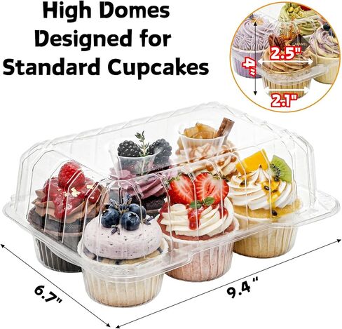 Coloch 40 Pack Clear Cupcake Container, 6 Count Plastic Cupcake Box with Lid Disposable 6 Cavity Muffin Holder BPA Free Bakery Carrying Box for Standard Sized Cupcakes in Saudi Arabia