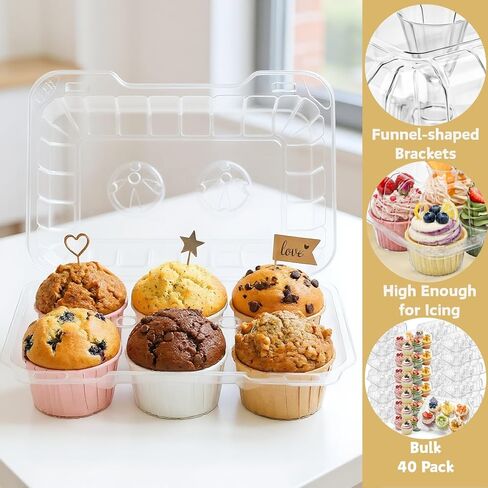 Coloch 40 Pack Clear Cupcake Container, 6 Count Plastic Cupcake Box with Lid Disposable 6 Cavity Muffin Holder BPA Free Bakery Carrying Box for Standard Sized Cupcakes in Saudi Arabia