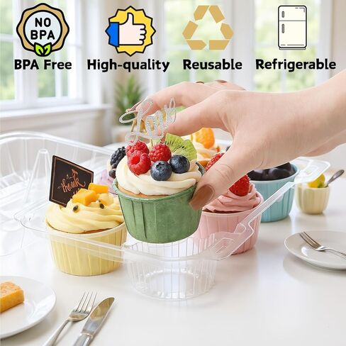 Coloch 40 Pack Clear Cupcake Container, 6 Count Plastic Cupcake Box with Lid Disposable 6 Cavity Muffin Holder BPA Free Bakery Carrying Box for Standard Sized Cupcakes in Saudi Arabia