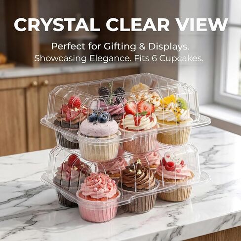 Coloch 40 Pack Clear Cupcake Container, 6 Count Plastic Cupcake Box with Lid Disposable 6 Cavity Muffin Holder BPA Free Bakery Carrying Box for Standard Sized Cupcakes in Saudi Arabia