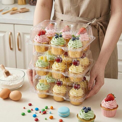 Coloch 40 Pack Clear Cupcake Container, 6 Count Plastic Cupcake Box with Lid Disposable 6 Cavity Muffin Holder BPA Free Bakery Carrying Box for Standard Sized Cupcakes in Saudi Arabia