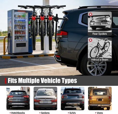 رف الدراجة للسيارة 3-دراجة حامل حامل دراجة قابل للطي لسيارات الدفع الرباعي قوي وغير قابل للسقوط دراجة رفوف السيارة مقاومة للخدش حامل وصلة الدراجة لا تحجب لوحات الترخيص حامل الدراجة حامل وصلة التركيب in Kuwait