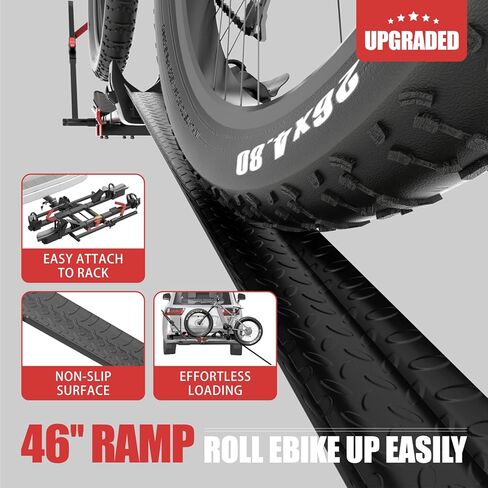Hitch Mount Ebike Rack with Ramp, 170lbs Capacity for 2 E-Bikes, Foldable Electric Bike Carrier Up to 5-inch Fat Tire Bicycle for 2'' Receiver, Red in Saudi Arabia