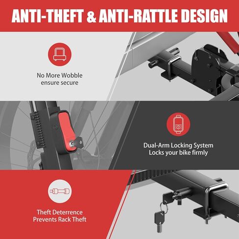 Hitch Mount Ebike Rack with Ramp, 170lbs Capacity for 2 E-Bikes, Foldable Electric Bike Carrier Up to 5-inch Fat Tire Bicycle for 2'' Receiver, Red in Saudi Arabia
