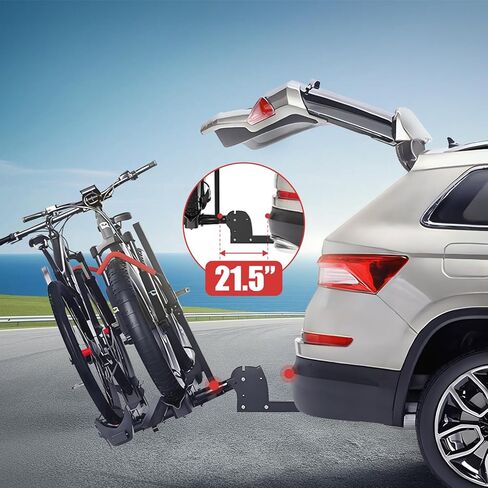 Hitch Mount Ebike Rack with Ramp, 170lbs Capacity for 2 E-Bikes, Foldable Electric Bike Carrier Up to 5-inch Fat Tire Bicycle for 2'' Receiver, Red in Saudi Arabia