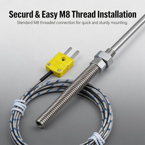 مسبار حراري من النوع K، خيط M8، نطاق درجة الحرارة -50 درجة فهرنهايت إلى 1472 درجة فهرنهايت، مناسب للأفران والأفران والطابعات ثلاثية الأبعاد ومعدات التدفئة. in Kuwait