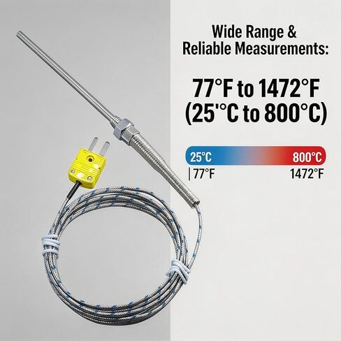مسبار حراري من النوع K، خيط M8، نطاق درجة الحرارة -50 درجة فهرنهايت إلى 1472 درجة فهرنهايت، مناسب للأفران والأفران والطابعات ثلاثية الأبعاد ومعدات التدفئة. in Kuwait