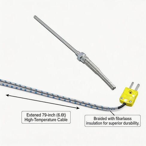 مسبار حراري من النوع K، خيط M8، نطاق درجة الحرارة -50 درجة فهرنهايت إلى 1472 درجة فهرنهايت، مناسب للأفران والأفران والطابعات ثلاثية الأبعاد ومعدات التدفئة. in Kuwait