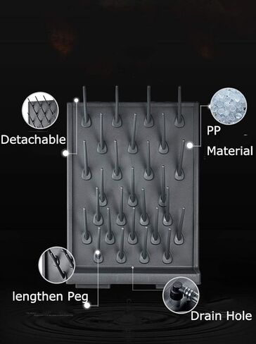 27 Pegs Black Glass Bottle Drying Rack 2PCS - Wall-Mount/Free-Standing Detachable Pegs for Lab Supply Cleaning Equipment or Science Use in Kuwait