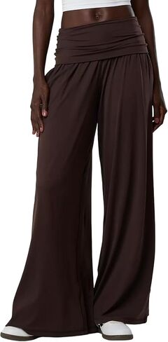 Colorful world Women's Fold Over Wide Leg Mid-Waist Pants Palazzo Lounge Flare Yoga Pant Loose Gym Sweatpants with Pockets in Saudi Arabia