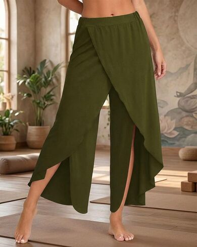 Women's Flowy Wide Leg Yoga Pants High Waist Loose Casual Lounge Trousers with Split Hem in Saudi Arabia