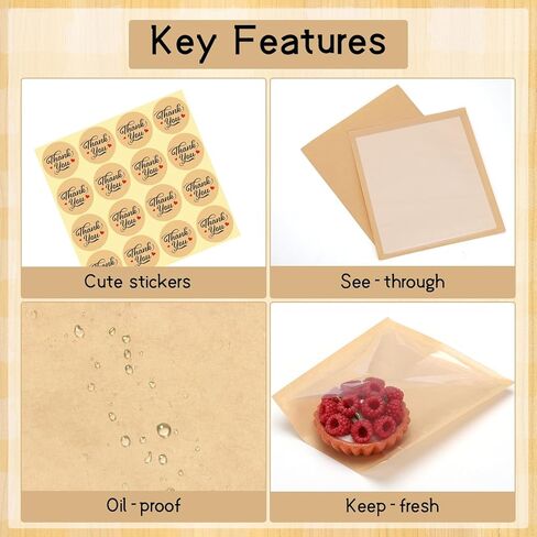 120 Pack Cookie Bags with Seal, 5.7x6.5 Inch Self Sealing Kraft Bakery Bags with Window, Heat Sealable & Grease Resistant To Go Sleeves for Donuts Treat Scone Brownie Waffle Mothers Day Snacks in Saudi Arabia