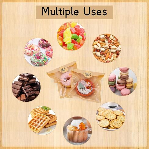 120 Pack Cookie Bags with Seal, 5.7x6.5 Inch Self Sealing Kraft Bakery Bags with Window, Heat Sealable & Grease Resistant To Go Sleeves for Donuts Treat Scone Brownie Waffle Mothers Day Snacks in Saudi Arabia