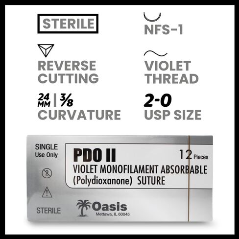خياطة جراحية من Oasis Vet PDO (Polydioxanone)، 2-0، (FS-1) 3/8 24 مم إبرة قطع عكسية، 75 سم، 12/صندوق، للاستخدام البيطري in Kuwait