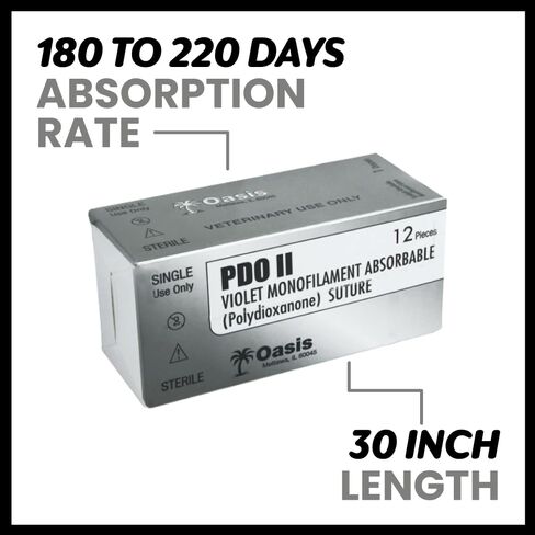 خياطة جراحية من Oasis Vet PDO (Polydioxanone)، 2-0، (FS-1) 3/8 24 مم إبرة قطع عكسية، 75 سم، 12/صندوق، للاستخدام البيطري in Kuwait