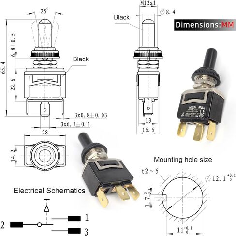 2-Pack HY29J Toggle Switch - SPDT (ON)-Off-(ON) 20A/15A 125/277V 3-Pin Self-Return with Silicone Cover - Compatible with Industrial Panels & Marine Equipment in Saudi Arabia