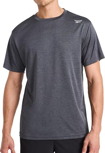 Reebok Men's Small Logo Short Sleeve Crewneck T-Shirt, Standard Fit, Breathable Lightweight Stretch Knit Fabric in Kuwait