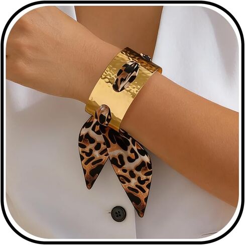 Long tiantian Scarf Bracelet Leopard Scarf Bracelet Cheetah Print Dress Gold Cuff Bandana Bracelets for Women Silk Tie Bracelets Colorful Scarfs for Women Trendy in Saudi Arabia