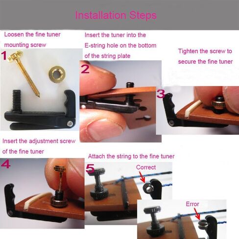 4 قطع من موالفات الكمان الدقيقة، موالفات الكمان من فرايكومفت، أجزاء معدنية لضبط الكمان من أجل 4/4-3/4 كمان، مطلي بالنيكل ومضاد للصدأ (أسود + ذهبي) in Kuwait