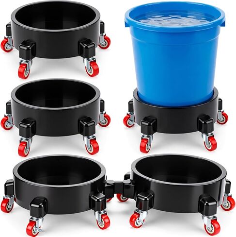 Cinnvoice 4 Pcs Bucket Dolly 5 Gallon 12" Car Wash Bucket with Wheels 360 Degree Turning Removable Round Buckets for Car Washing Detailing Construction Garden Garage Supplies in Saudi Arabia