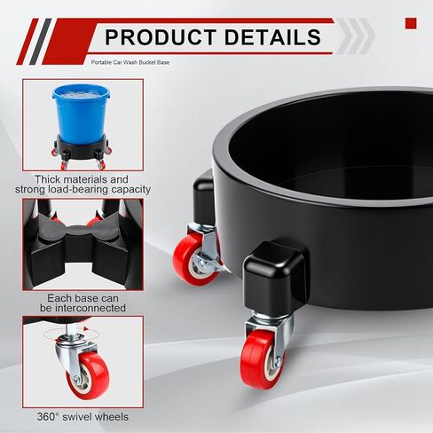 Cinnvoice 4 Pcs Bucket Dolly 5 Gallon 12" Car Wash Bucket with Wheels 360 Degree Turning Removable Round Buckets for Car Washing Detailing Construction Garden Garage Supplies in Saudi Arabia