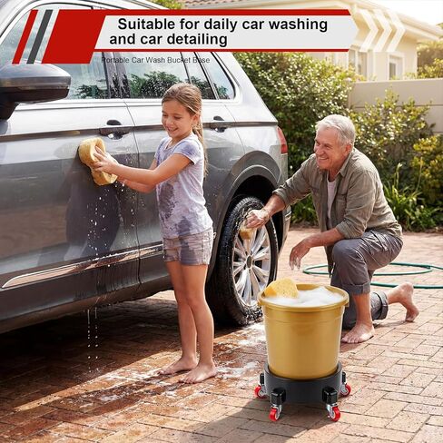 Cinnvoice 4 Pcs Bucket Dolly 5 Gallon 12" Car Wash Bucket with Wheels 360 Degree Turning Removable Round Buckets for Car Washing Detailing Construction Garden Garage Supplies in Saudi Arabia